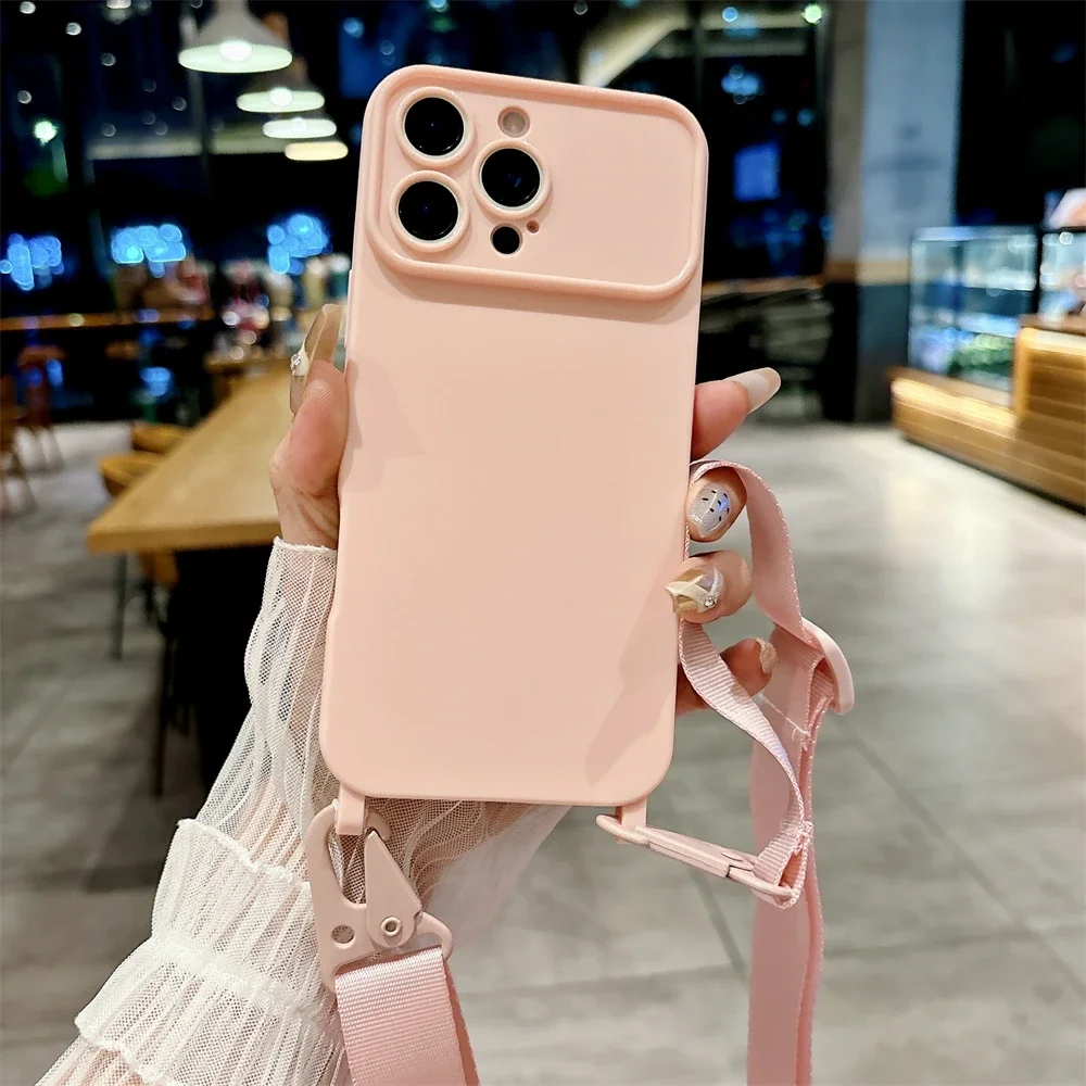 (rosa, Iphone 15) Capa De Celular Elegante E Macia Em Silicone Com Cordão Ajustável Para Proteção Transversal.