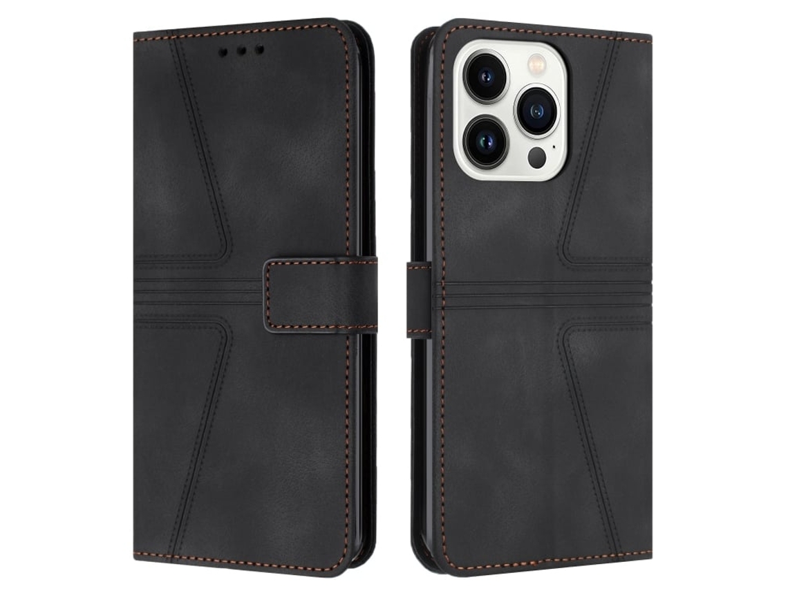 Capa De Couro Para Iphone 15 Pro - Triangular - Cor Sólida