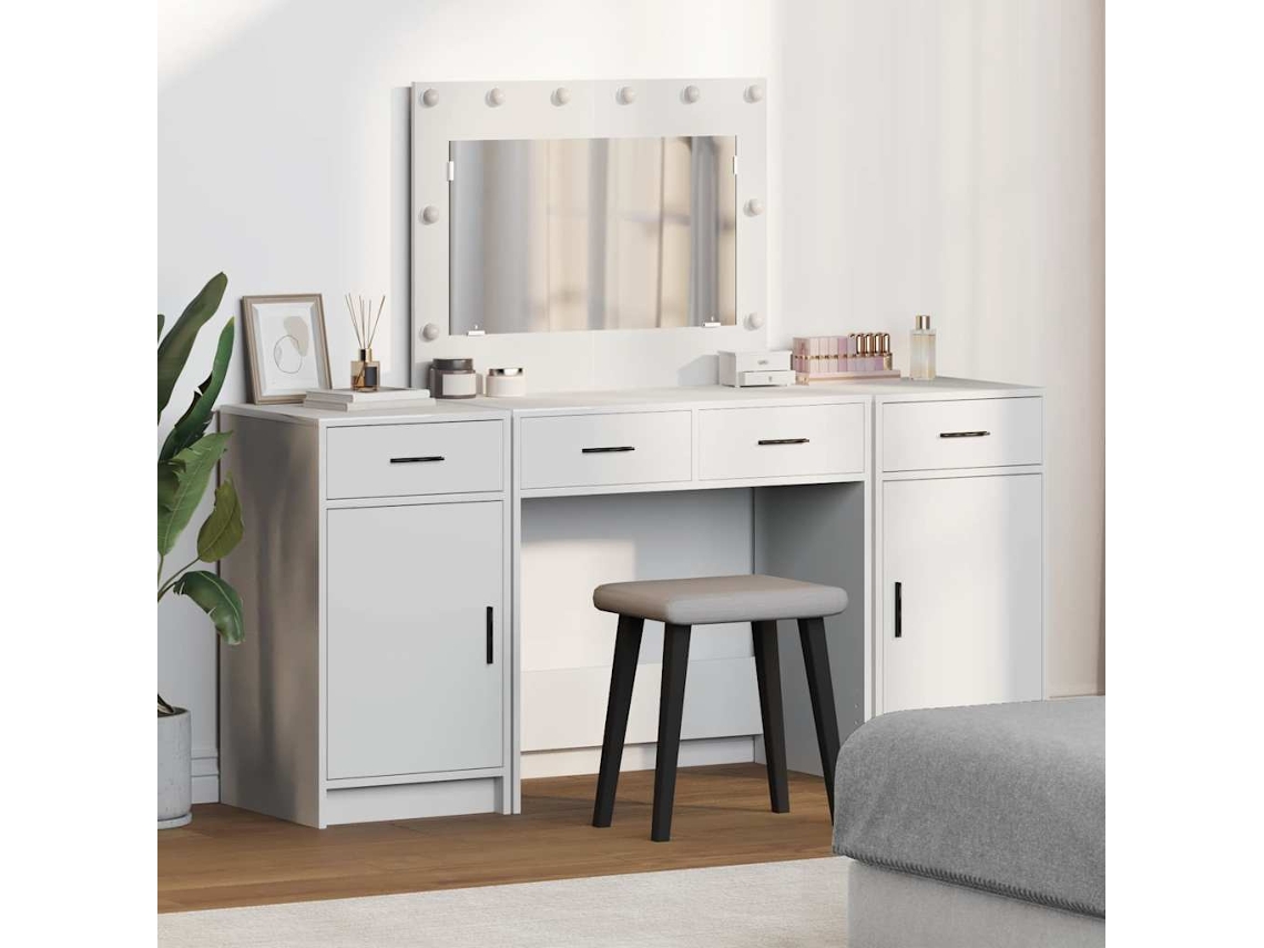 Vidaxl Mesa De Vestir Com Gaveta 3 Pcs Branco Madeira Processada