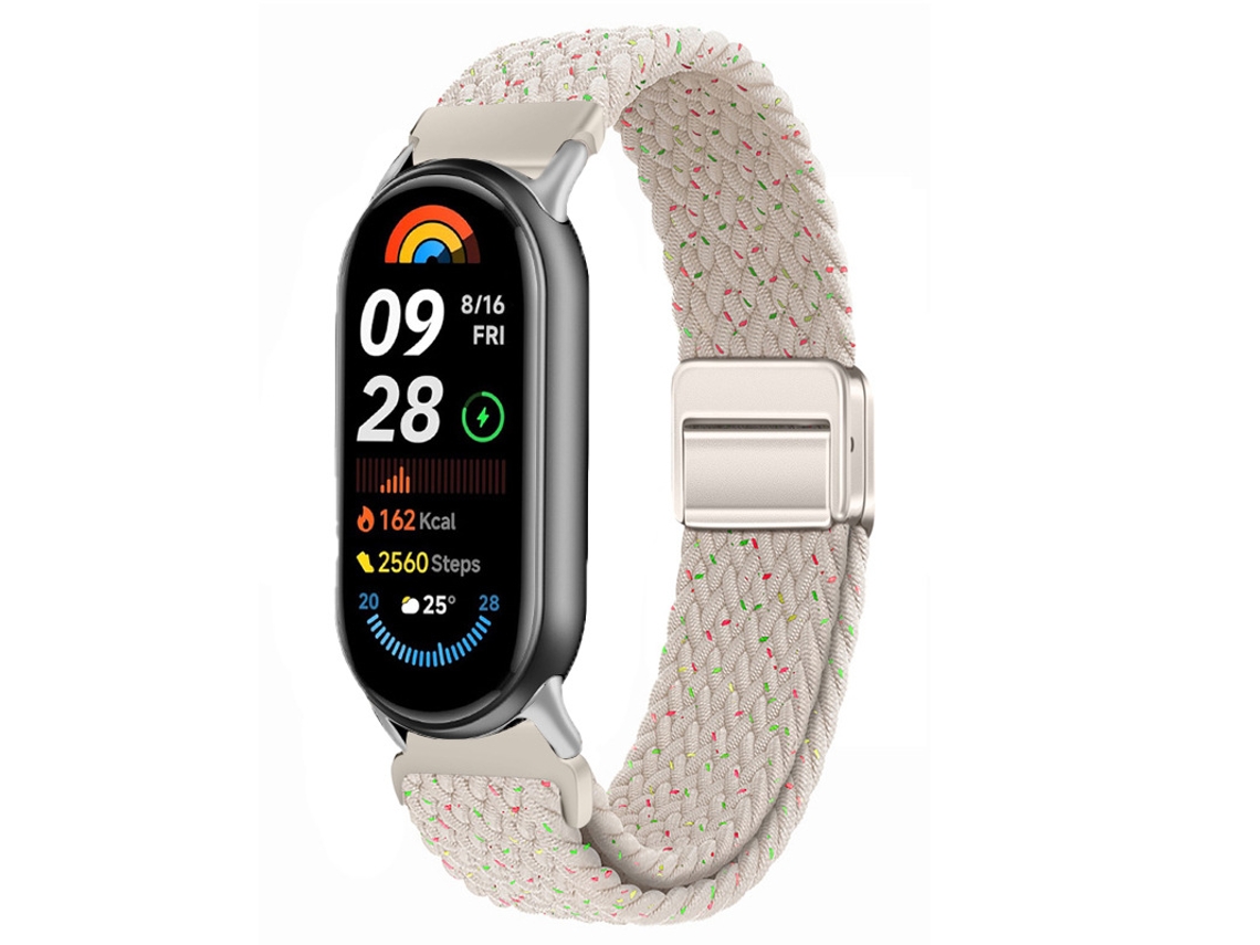 Compatível com Xiaomi Mi Band 9 10 8nfc, pulseira de nylon trançado de 14 mm com fecho magnético e cordão elástico, Cor Com