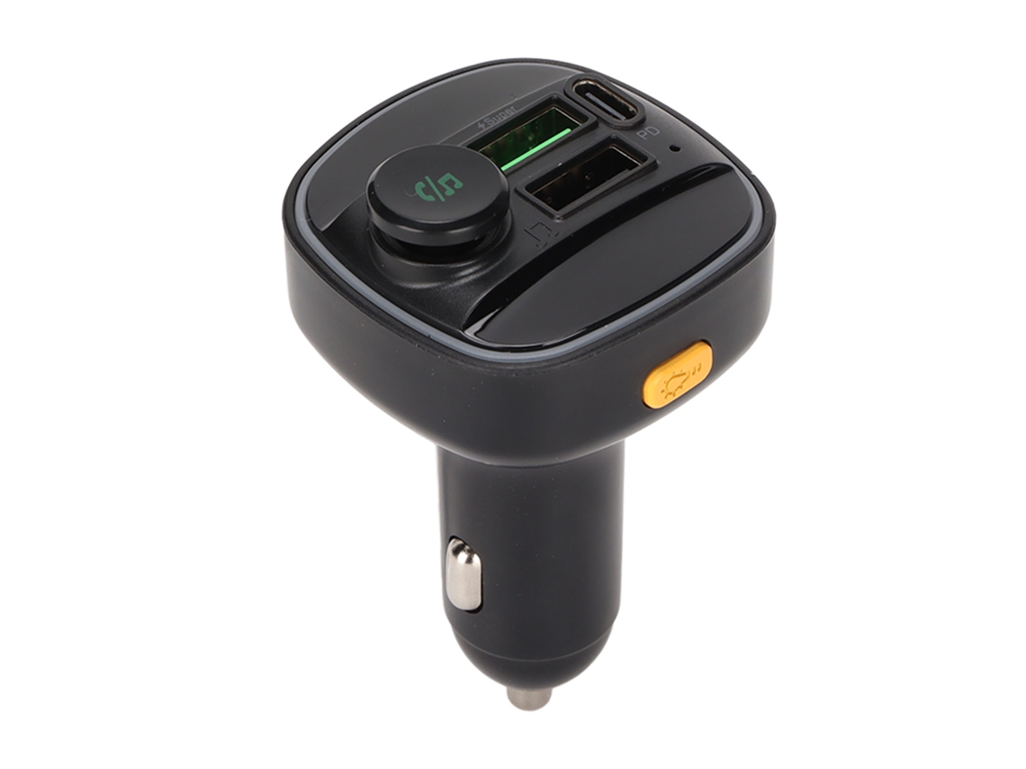 Aetheria carregador de Carro Transmissor Fm Bluetooth 5.0 com 2 Portas Usb Carregamento Rápido e Luz Led 7 Cores Preto