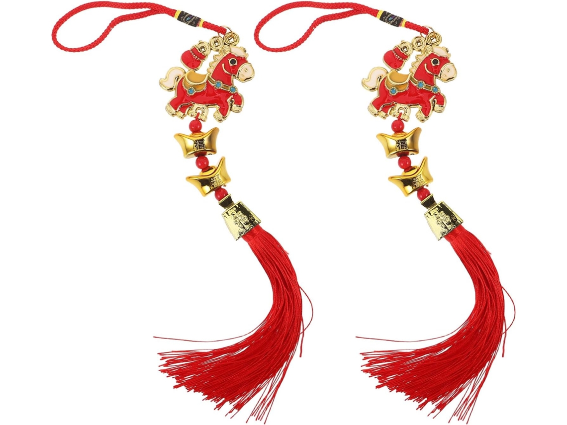 Conjunto 2 Enfeites Cavalo Metal Vermelho Amuleto Escritório Decoração Festiva Moderna Celebrações Feng Shui GOKOCO