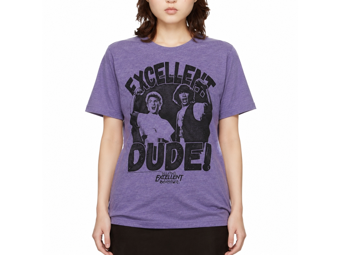 Rockinstone Bill And Ted Excellent Dude Heather Purple Adult T-shirt Size:s