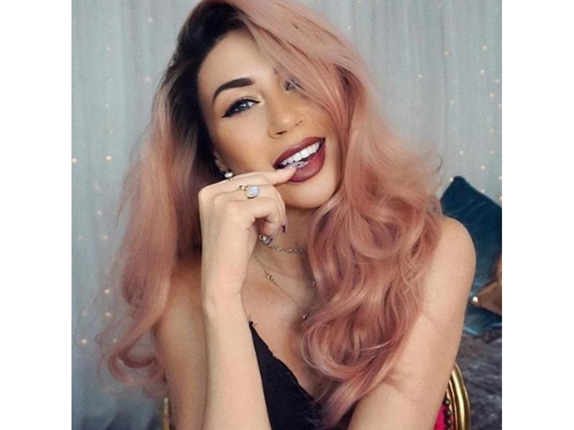 Peruca (cabelo Longo E Cacheado Rosa Gradiente, Cabelo Sintético Resistente Ao Calor) Eoocoo