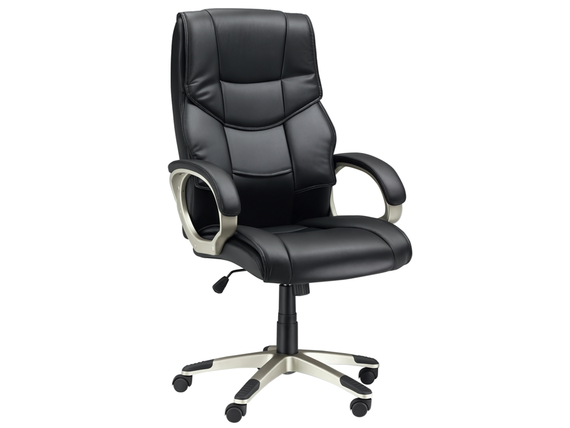 Cadeira De Escritório Executiva, Função De Balanço, 360° Giratória Ergonomica, Couro Sintético Preto 70x58x114-124cm