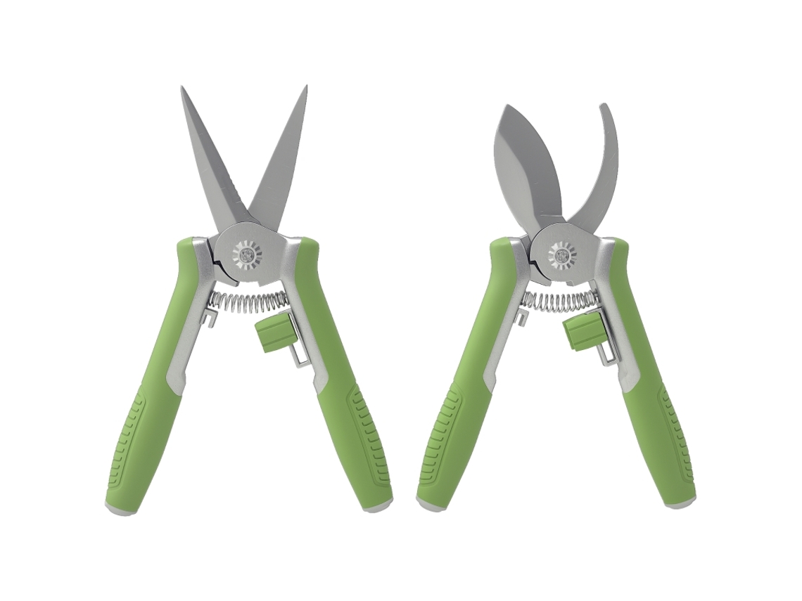 Conjunto Ferramentas Jardim Tesoura Podador Verde Prata VELTRIX