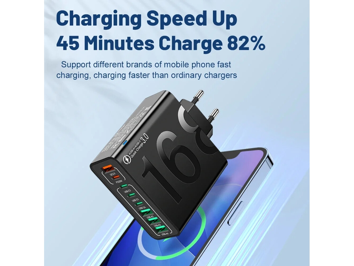 Carregador De Parede Bk329-4a4c Com 8 Portas Usb Pd (4 Usb-a 4 Usb-c), Carregamento Rápido Qc4.0, 3.0 E 2.0