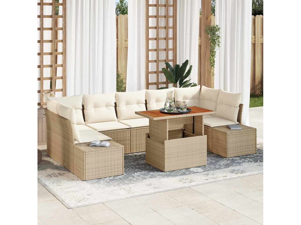 Vidaxl Conjunto De Sofá De Jardim 8 Pcs Bege Rattan Sintético