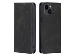 Capa Textura Gémeo Para Iphone 15 Pele Sintética Magnética Preto