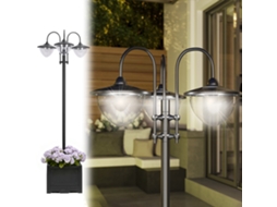 Candeeiro Solar de Jardim com 18 LEDs Brancos Frio 6000K, IP44, Sensor de Noite, Base em Forma de Floreira 60x55x189cm BTFORUS