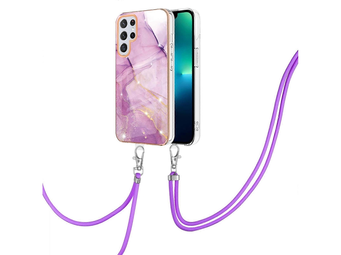 Capa Dupla Face Em Tpu Imd Com Efeito Mármore E Revestimento Eletroplástico Para Samsung Galaxy S23 Ultra 5g, Com Cordão.