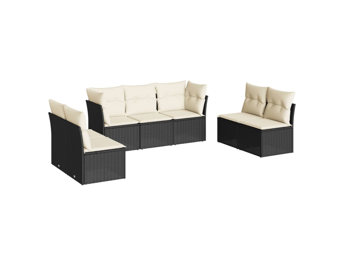 Conjunto de 7 Sofás para Jardim com Almofadões Vime Pe Preto MAISON EXCLUSIVE (7 pcs)