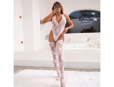 Lingerie Sexy, Body Sexy Elegante, Conjunto De 2 Peças, Branco T36 38, Conjunto Sexy, Roupa Íntima Feminina Sexy, Babydoll De Renda E Meias Hugbox