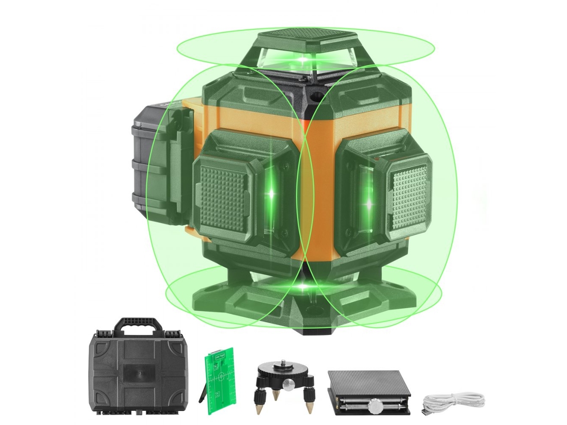 Nível A Laser Cruzado 4x360° Verde Autonivelante 30m Com Bateria Tekmaquinas