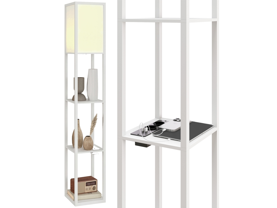 Luminária de Chão com Prateleiras,luz Ajustável,interruptor de Pé e Portas Usb,branco BTFORUS