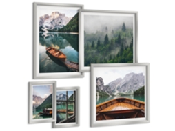 Conjunto De Pinturas Lagos Tranquilos De Montanha Barcos Espelharte (5 Peças)