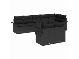 Vidaxl Conjunto De Sofá De Jardim 9 Unid. Preto