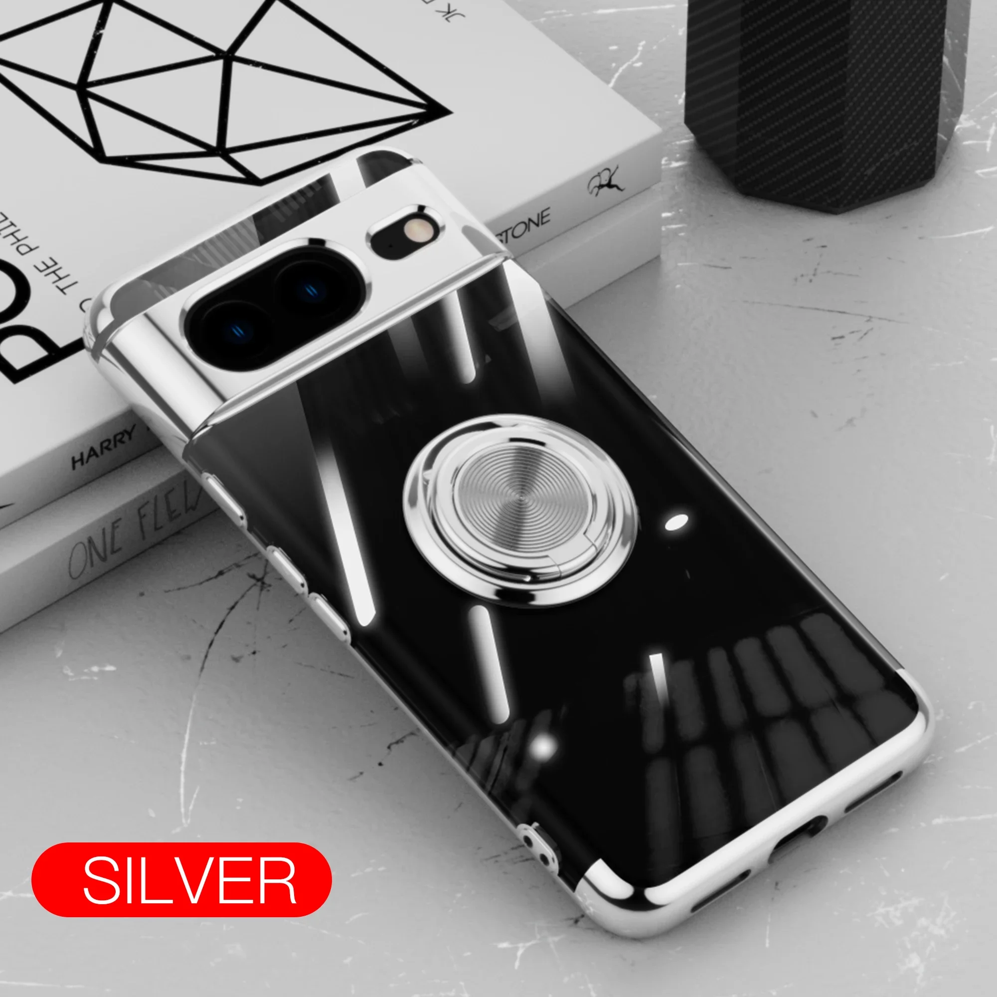 (prateado, Google Pixel 7a) Capa Transparente Ultrafina Com Revestimento Eletroplástico E Suporte De Anel Metálico À Prova De Choque.