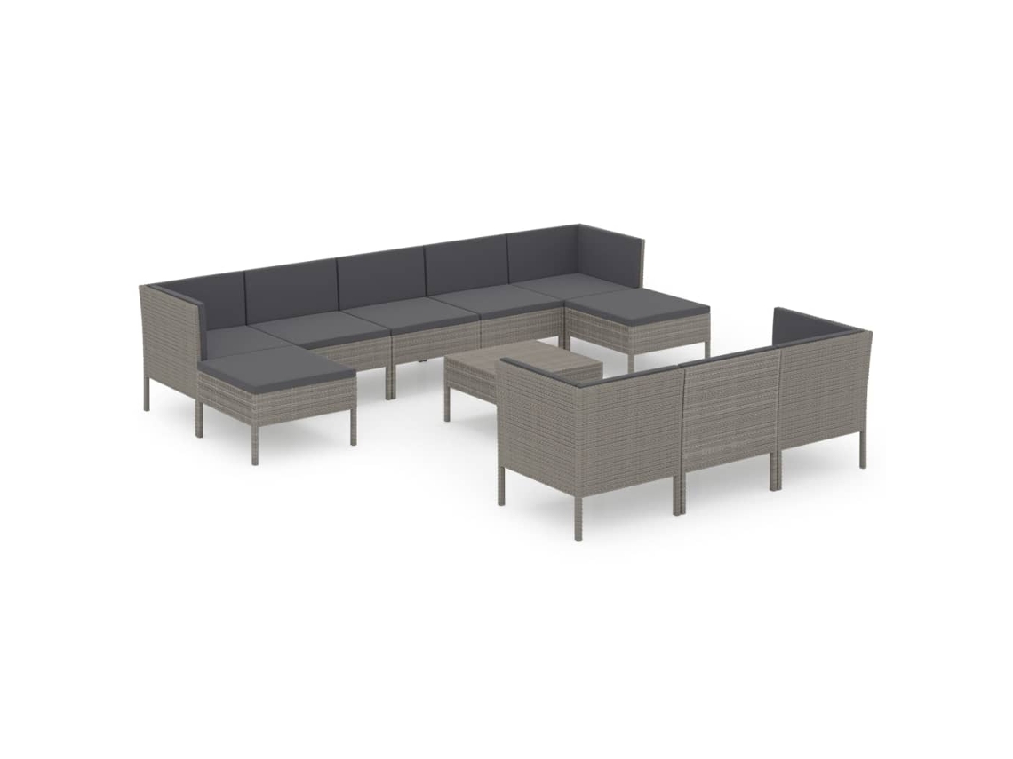 Maison Exclusive - 11 Pcs Conjunto Lounge De Jardim C/ Almofadões Vime Pe Cinzento