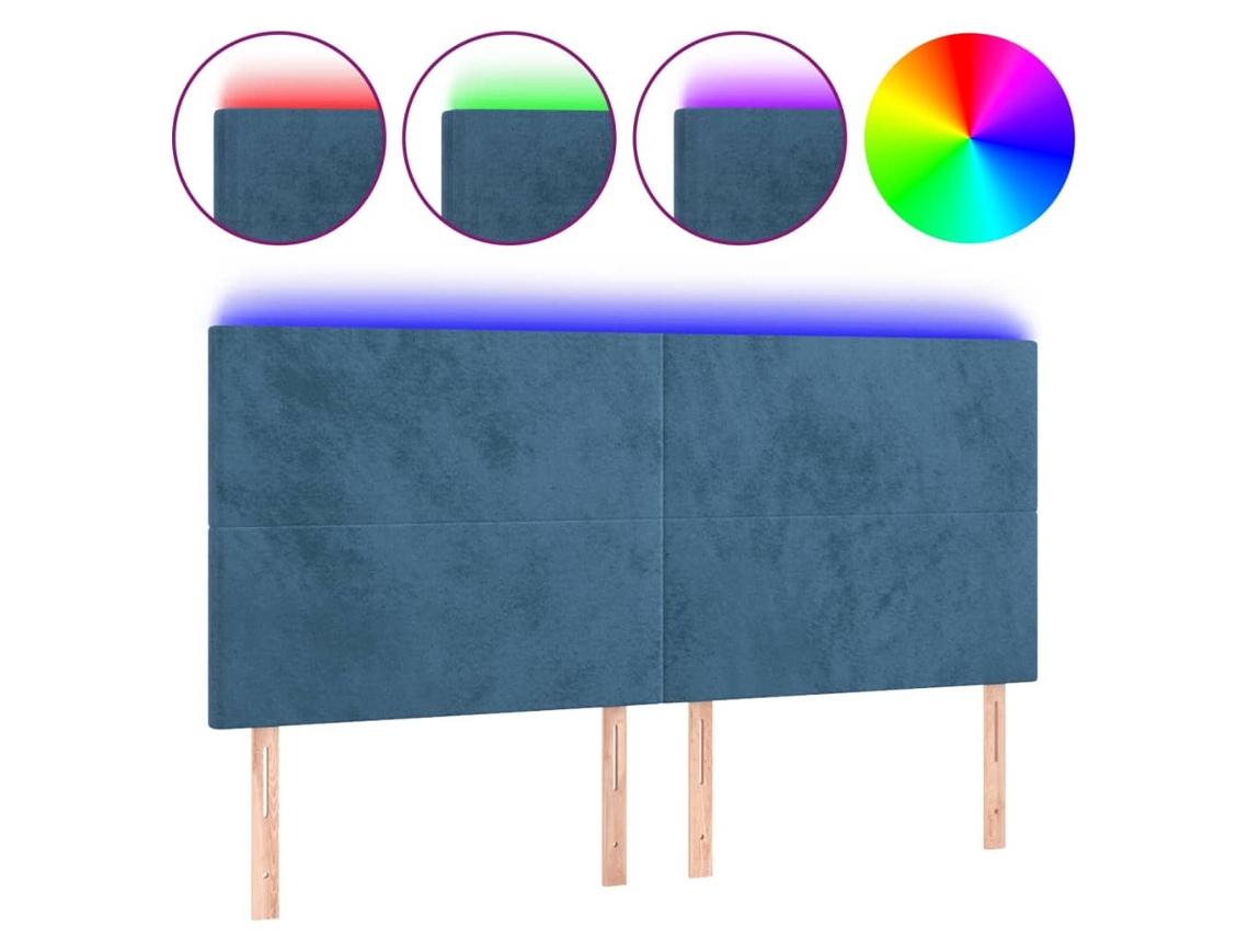 Cabeceira com luzes led VIDAXL Azul Veludo (160x5x118/128 cm)