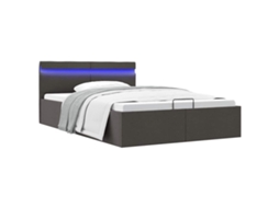 Vidaxl Cama Hidráulica C/ Arrumação Led 140x200cm Tecido Cinza escuro