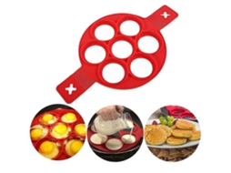 Molde de Silicona para Panquecas e Ovos com 7 Compartimentos Antiaderente e Asas Estendidas para Cozinha Vermelho.