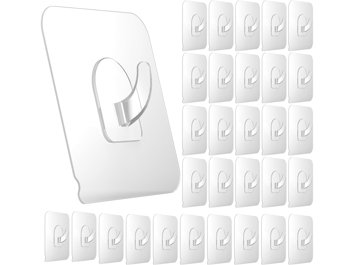 Pacote com 30 Ganchos Adesivos para Pendurar, Ganchos de Porta de Parede Resistentes de 10 Kg, Ganchos Adesivos Transparentes BRILVIBERA
