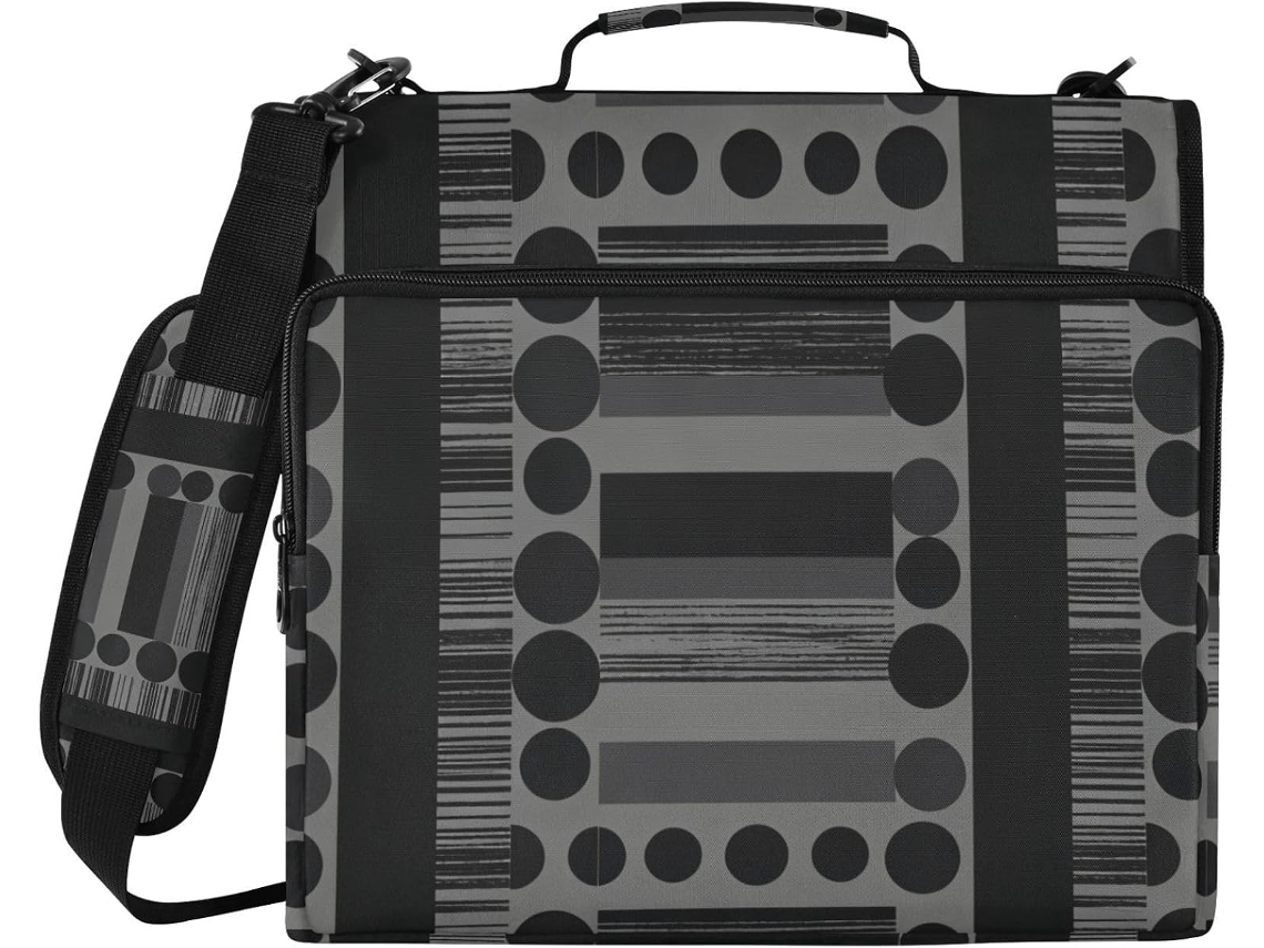 Organizador De Documentos Geometic Dots Pasta Com Zíper 3 Argolas, Listrada Em Cinza E Preto, 3, 8cm 1, 5 Polegadas, Com