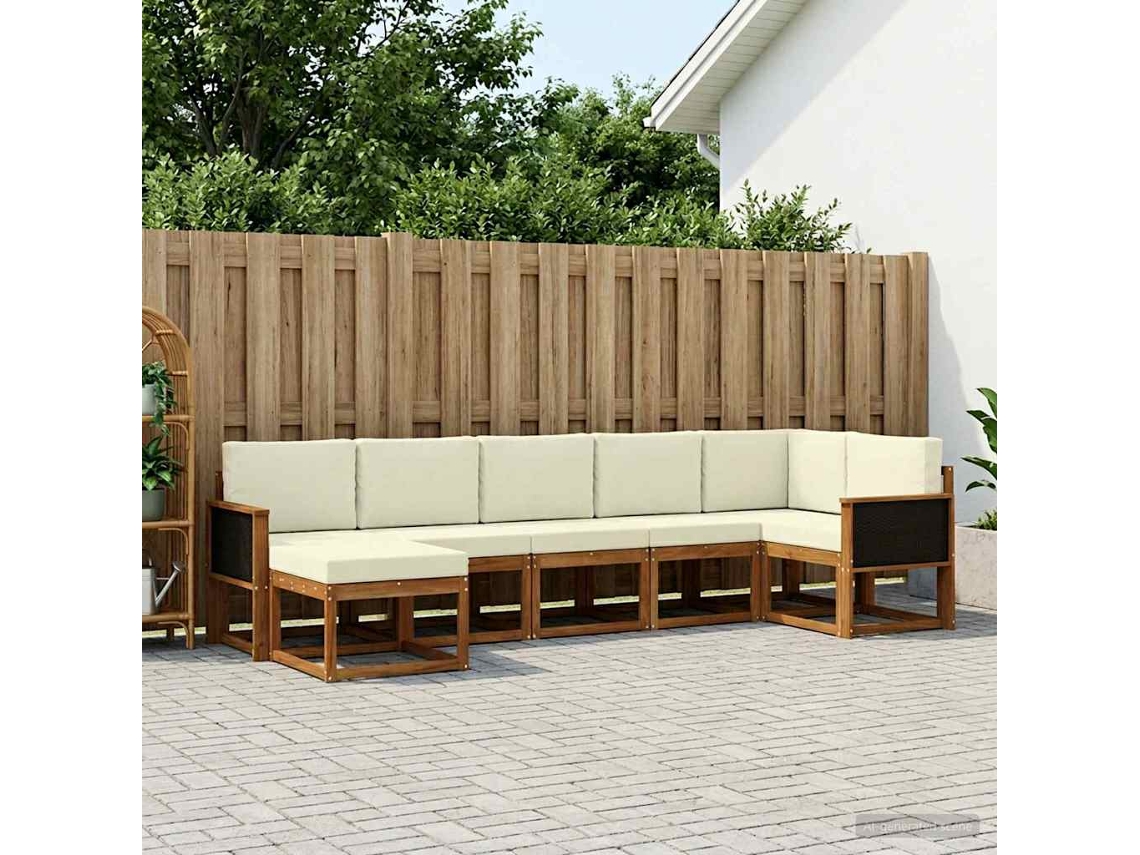 Vidaxl Conjunto De Sofás Para Exterior 7 Unid. Natural E Creme