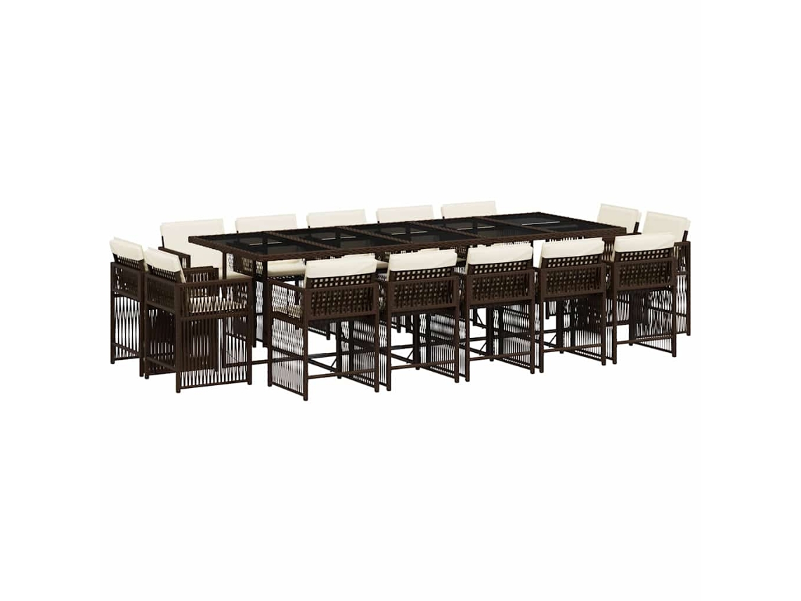 Conjunto de Jantar 15 Pcs para Jardim com Almofadões Vime Pe Castanho MAISON EXCLUSIVE (15 pcs)