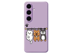 Capa Tkdaddy Para Samsung Galaxy S25 Com Estampa De Três Bonecos De Animais E Bordas Retas Em Tpu, Roxa
