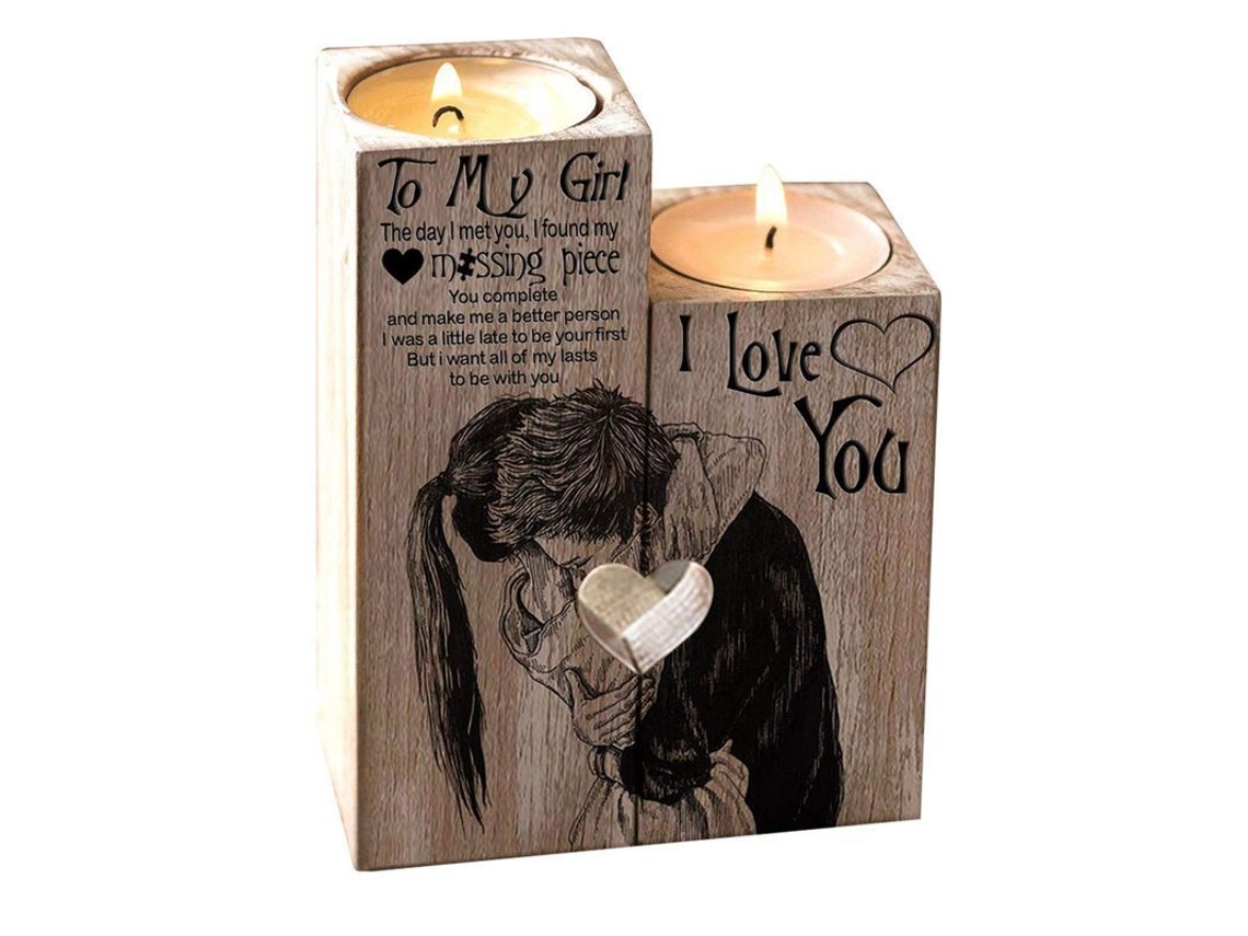 2026 porta Velas de Madera Linjou Corazón Regalo Decoración Día San Valentín Boda Navidad Cumpleaños
