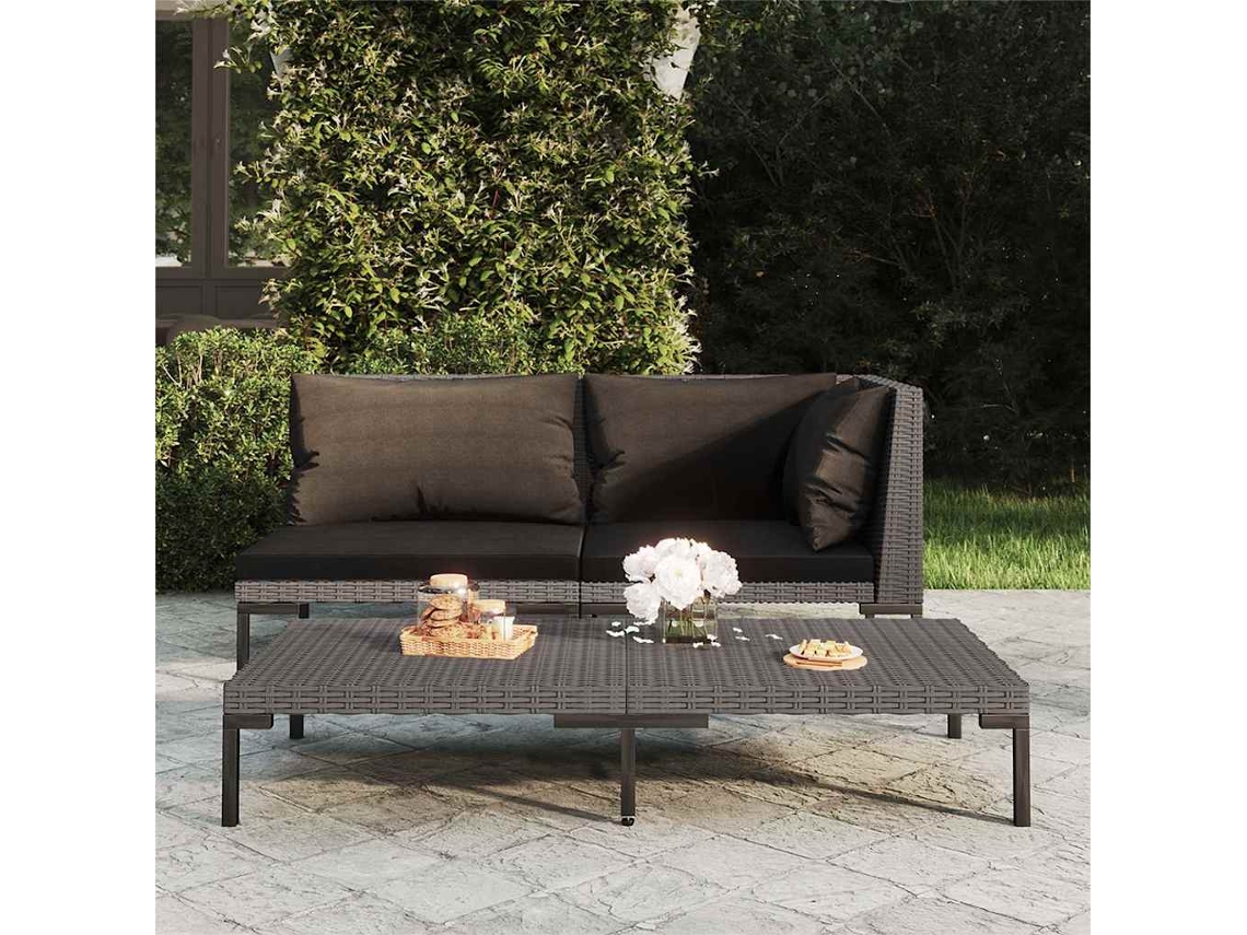 Vidaxl Sofá De Jardim Com Almofadões Semicircular Vime Pe