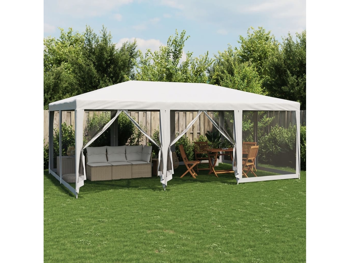 Vidaxl Tenda P/ Festas C/ 10 Paredes Laterais Malha 6x4 M Pead Branco