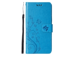 Capa Para Iphone 17 Azul Borboleta Em Couro Com Aba E Borboleta Em Relevo