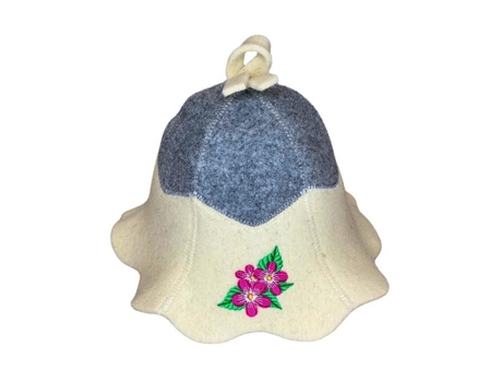 Touca de sauna feminina feita de feltro de lã natural com flor bordada para relaxamento, banheiras e jacuzzis da Remowool