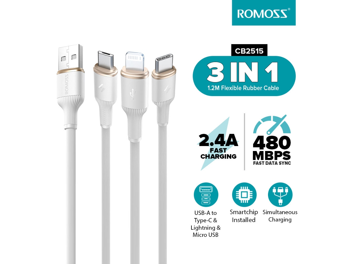 Cabo de dados Romoss CB2515 EOOCOO com carregamento rápido