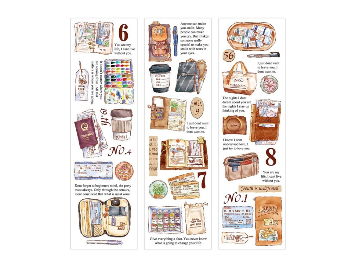 6 Folhas de Adesivos Decorativos Retrô com Tema de Viagem, Adesão Forte para Cadernos e Diy