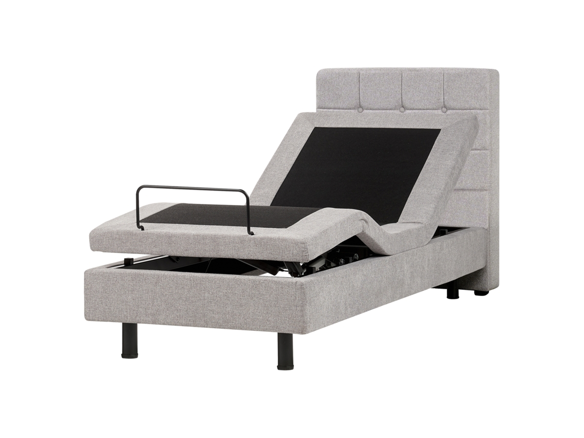Cama Ajustável Estofada Com Comando Remoto Beliani Duke De Tecido Cinzento Claro 80x200