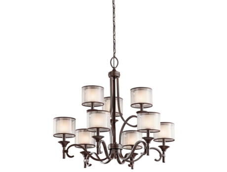 Lustre KICHLER Kl-Lacey9-Mb Malha de Linho de Renda Vidro Opal Aço E14 9 Lâmpadas