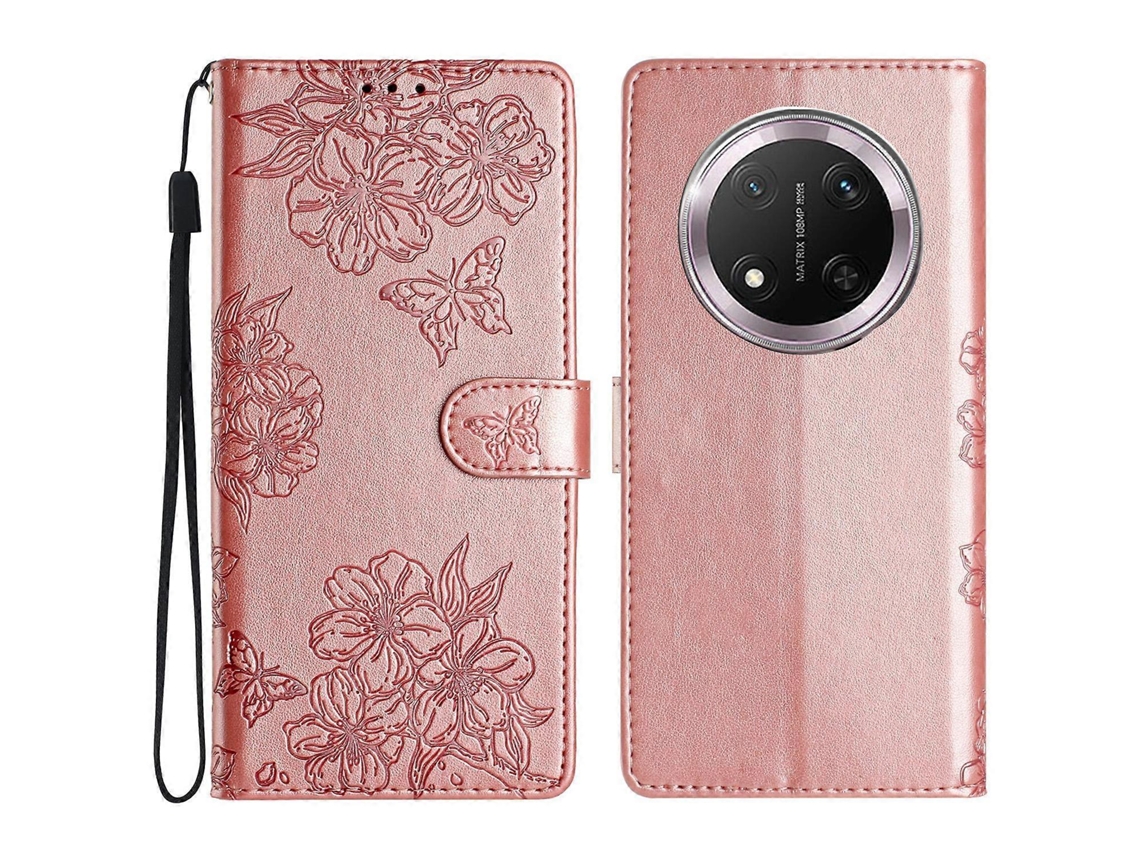 Capa De Celular Em Pu Com Estampa De Borboleta E Flor De Cerejeira