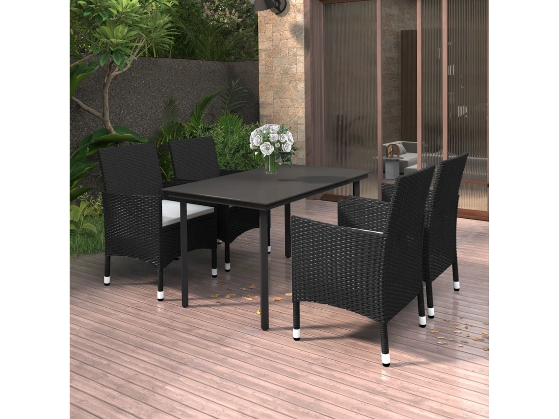 Conjunto 5 Peças Jantar P/ Jardim C/almofadões Vime Pe E Vidro Dkd Home Decor