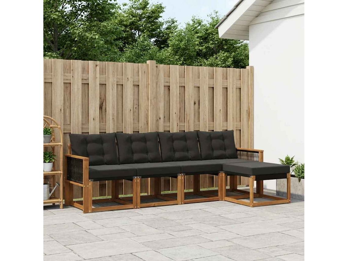 Vidaxl Conjunto De Sofás Para Exterior 5 Pcs Natural E Preto