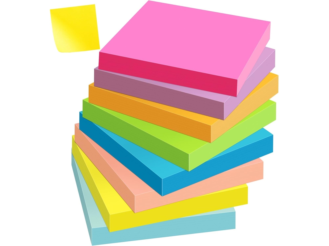 Bloco De Notas Adesivas, 8 Cores, 76x76mm, 82 Folhas Cada