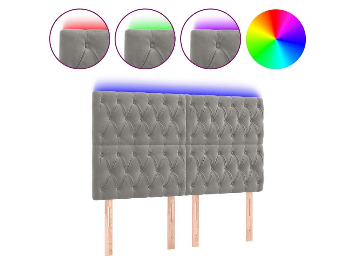 Cabeceira de Cama com Luzes Led Veludo Cinza claro MAISON EXCLUSIVE (144x7x118 cm)
