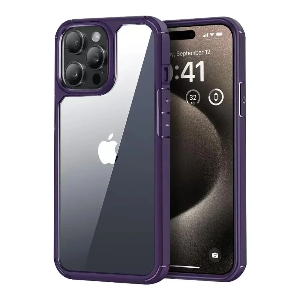 Capa Protetora Transparente À Prova De Choque Para Iphone (iphone Xr, Roxa), Resistente E Com Proteção Traseira Robusta.