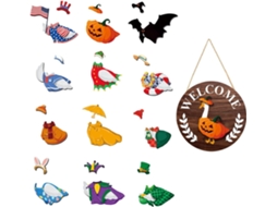 Placa de Boas Vindas GOKOCO Ganso de Madeira Intercambiável, Decoração Rústica para Porta