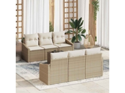 Vidaxl Conjunto De Sofás Com Almofada 7 Pcs Bege E Creme Vime Pe