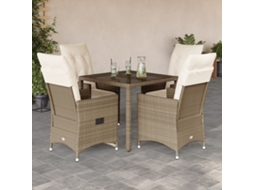 5 Pcs Conjunto De Jantar P/ Jardim Com Almofadões Vime Pe Bege Dkd Home Decor