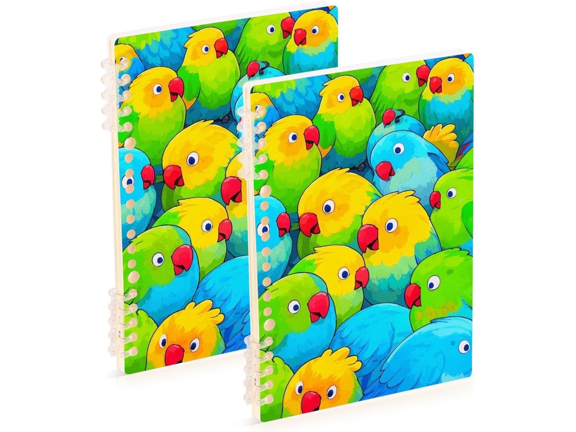 Conjunto de 2 Cadernos A5 com Estampa Papagaio Azul e Verde, 21,1 X 14,5 Cm, Resistentes Linhas para Uso no Tr